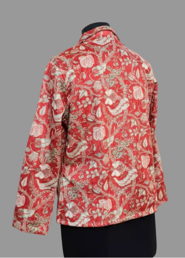 Velvet Edit: Maroon Floral And Leaf Sequins Velvet Women's Jacket