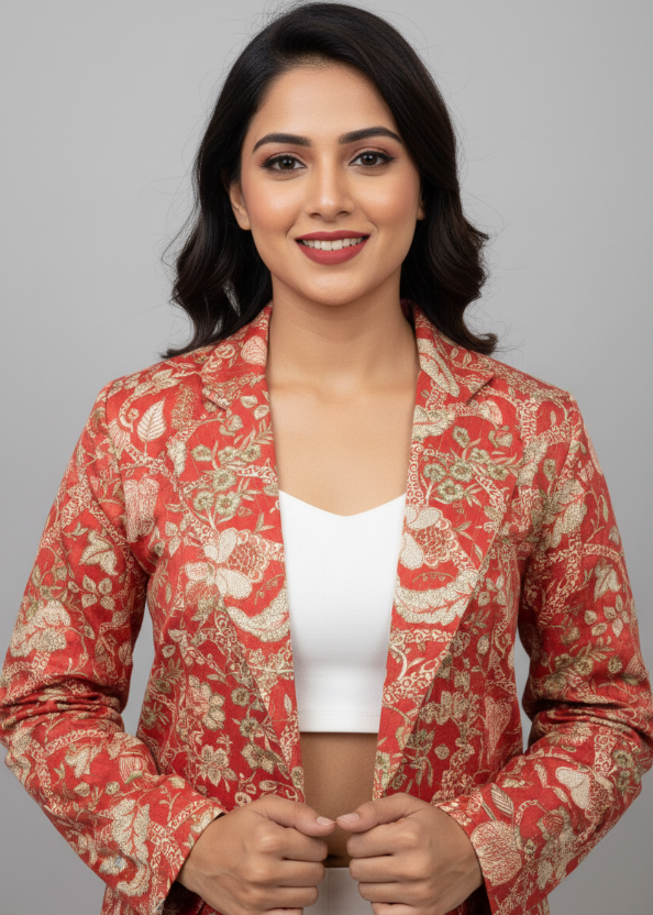 Velvet Edit: Maroon Floral And Leaf Sequins Velvet Women's Jacket