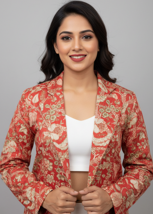 Velvet Edit: Maroon Floral And Leaf Sequins Velvet Women's Jacket