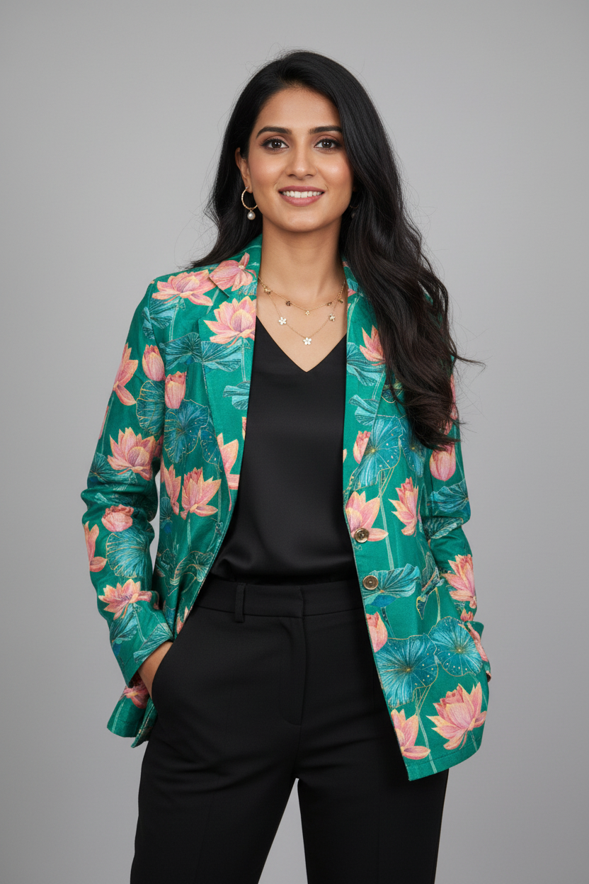 Velvet Edit: Lovely Lotus Emerald Green Velvet Jacket For Women