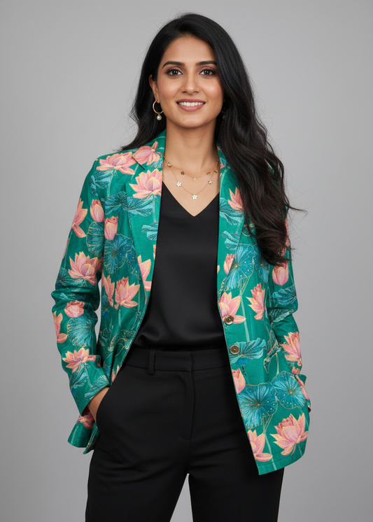 Velvet Edit: Lovely Lotus Emerald Green Velvet Jacket For Women