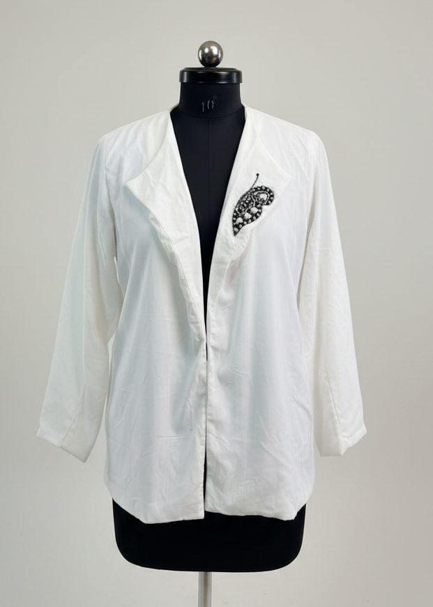 White Handwork Embroidered Velvet Blazer for Women