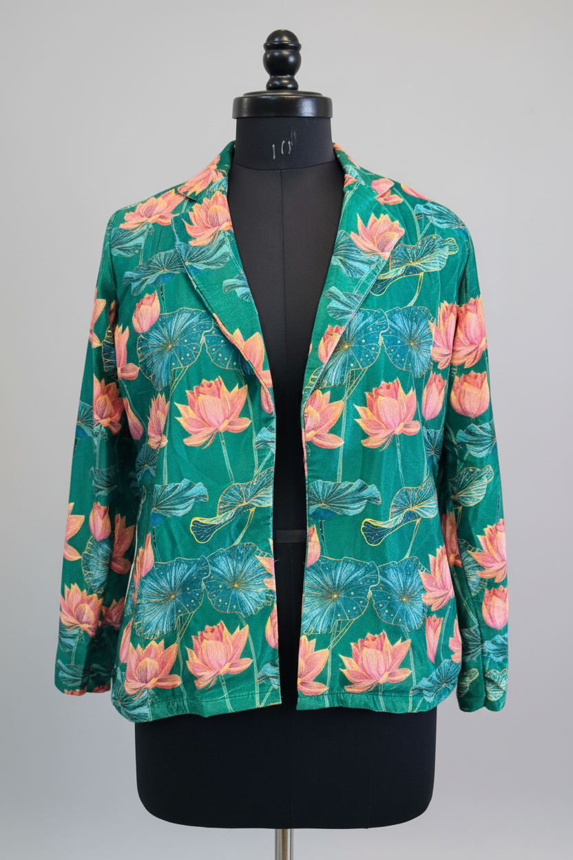 Velvet Edit: Lovely Lotus Emerald Green Velvet Jacket For Women