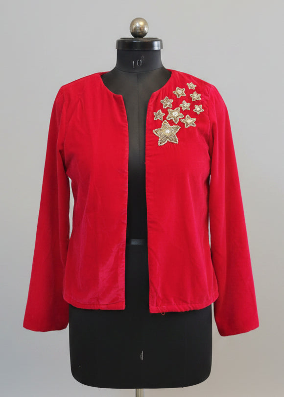 Rani Pink Handwork Embroidered Velvet Blazer for Women