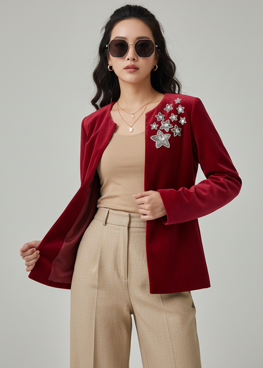Rani Pink Handwork Embroidered Velvet Blazer for Women