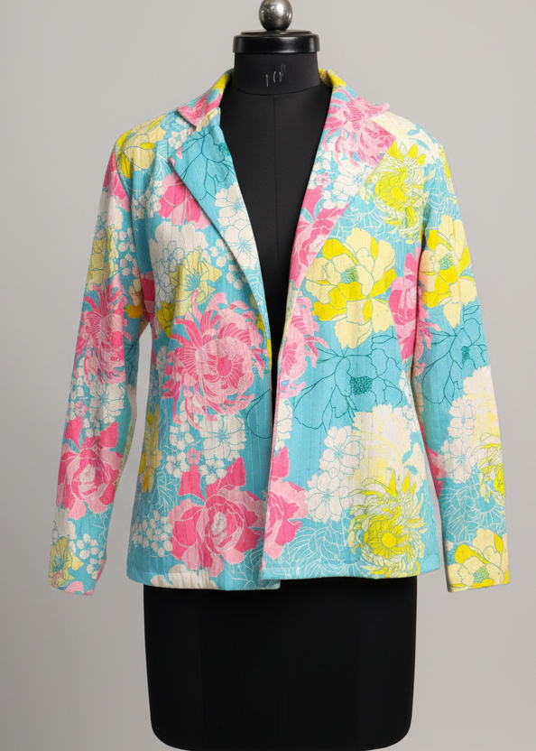 Dreamy Pastel Sequins Velvet Floral Jacket For Women