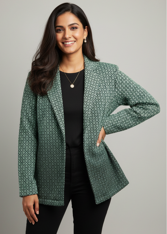 Royal Edit: Green Ombre Embroidered Notched Collar Jacket