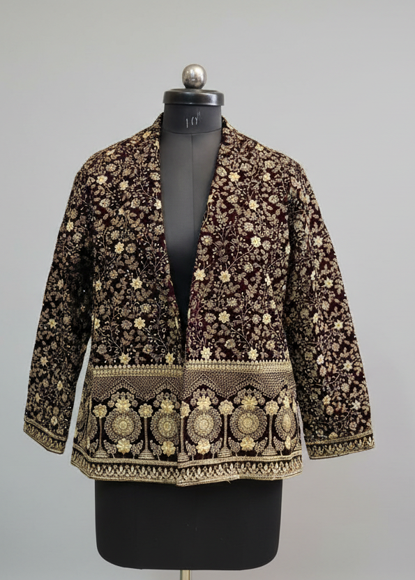 The Imperial : Lavish Velvet Jacket with Luxurious Gold Threadwork