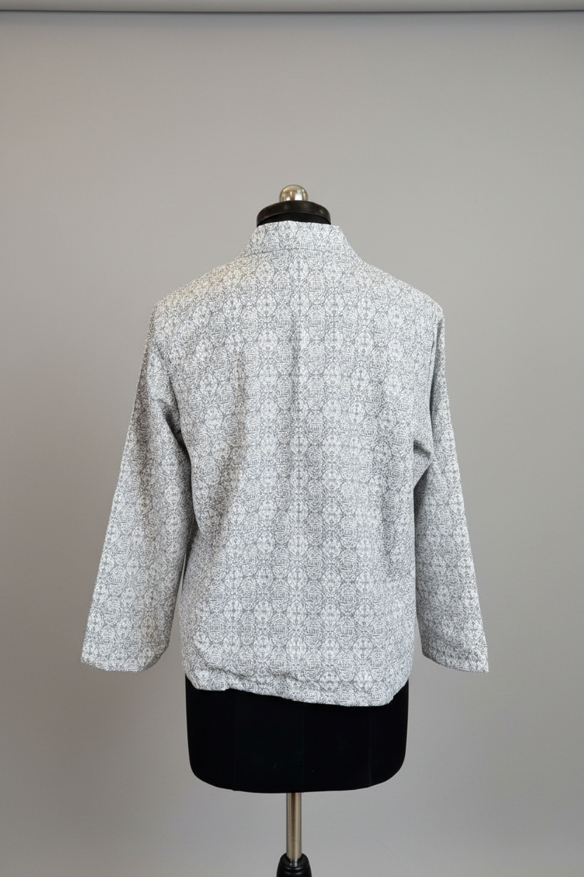Geometric Floral Embroidery Work Grey Women's Jacket