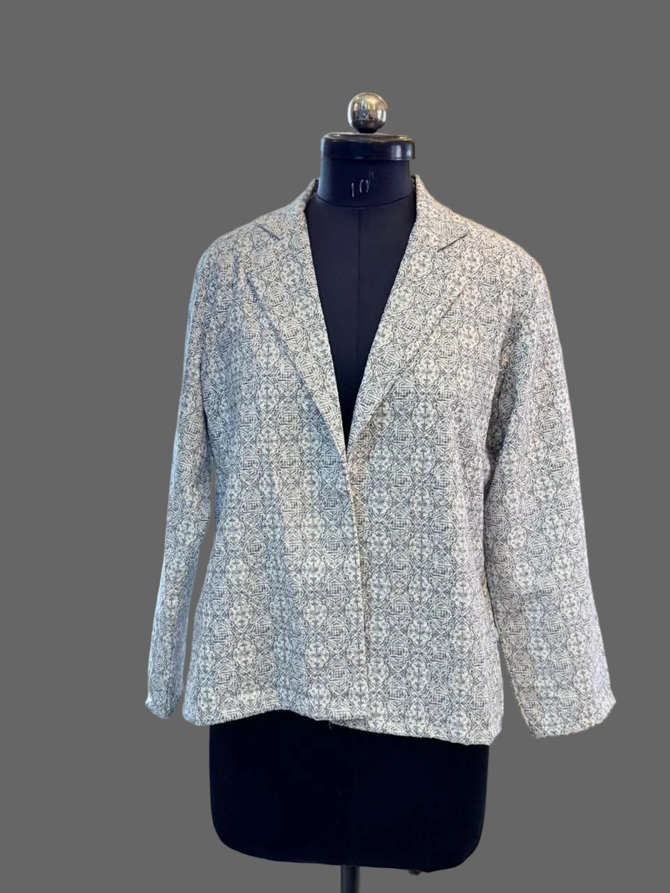 Geometric Floral Embroidery Work Grey Women's Jacket