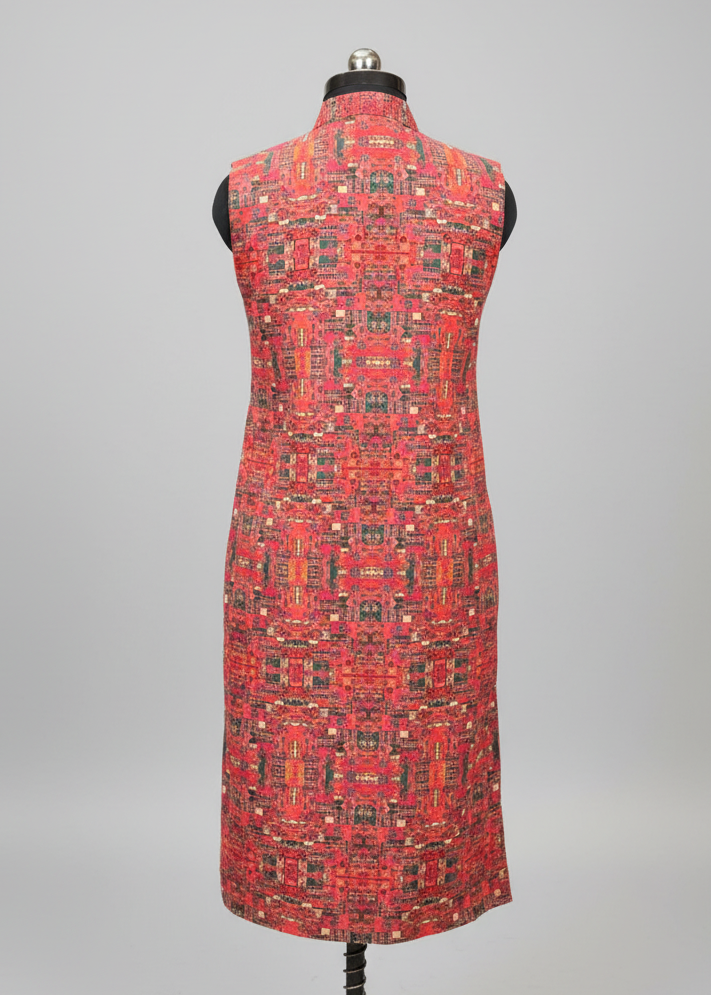 Ethnic Abstract Sleeveless Long Jacket For Women