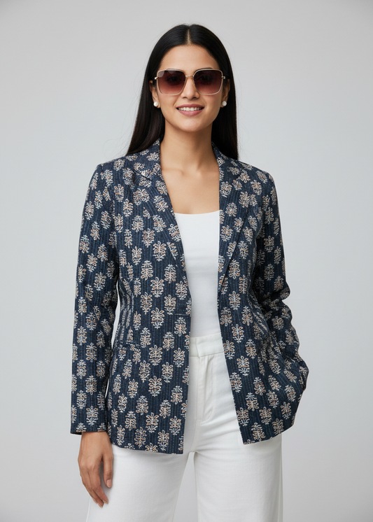Ajrakh Pattern Notch Lapel Jacket
