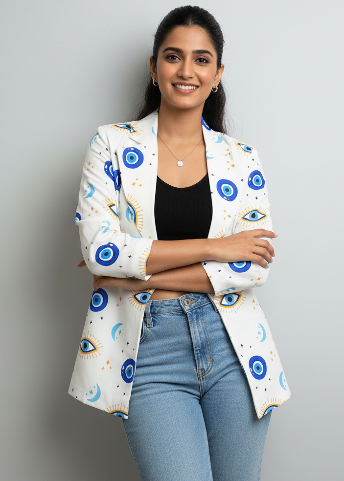 In Demand 2026 Evil Eye Party Wear Jacket For Women