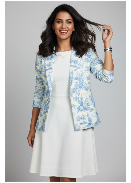 Spring's Chic Cover-Up: Women's Toile Print Jacket
